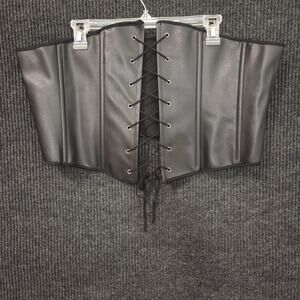 ​Black Lace Up Corset Bustier Top Plus Size 2XL Goth Punk Underbust WhimsyGoth